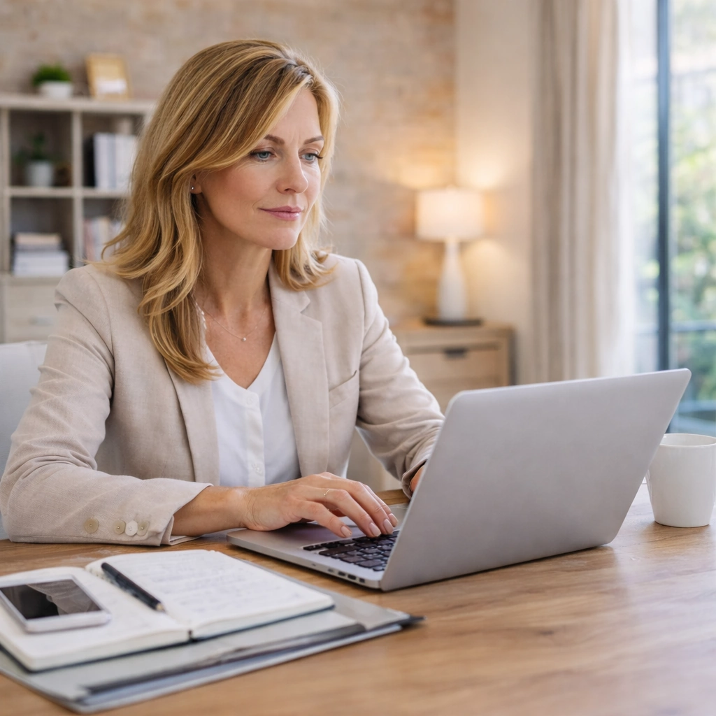 Unternehmerin am Laptop arbeitet an ihrer Landingpage