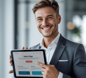 Unternehmer ist begeistert von seiner neuen Sales-Page