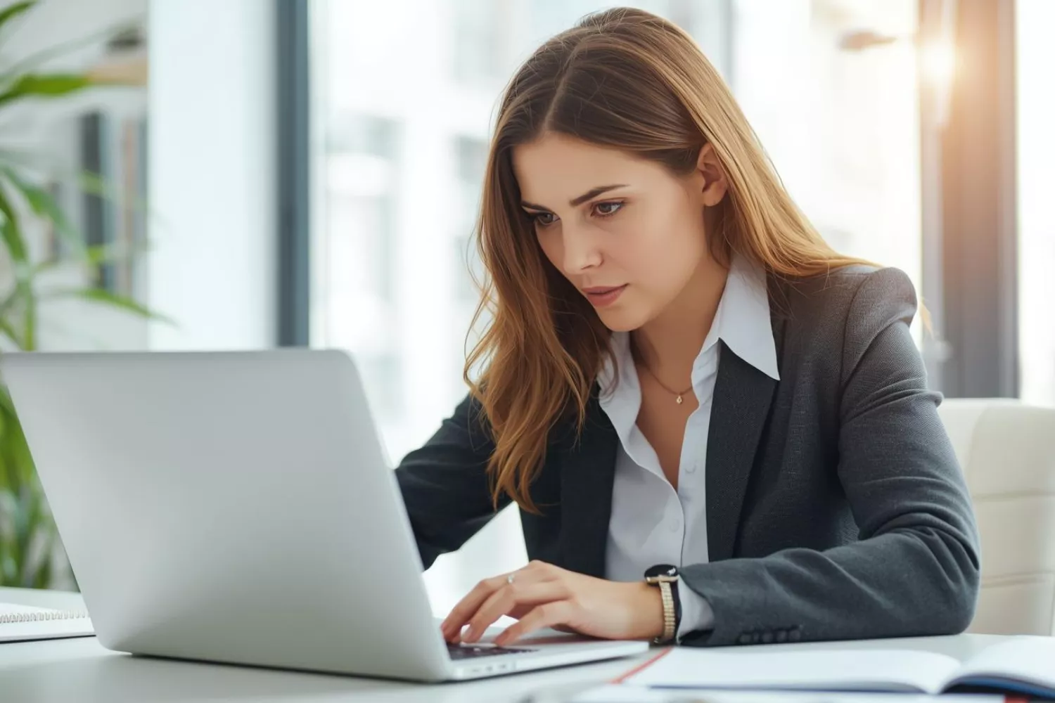 Unternehmerin überprüft ihre Kosten am Laptop