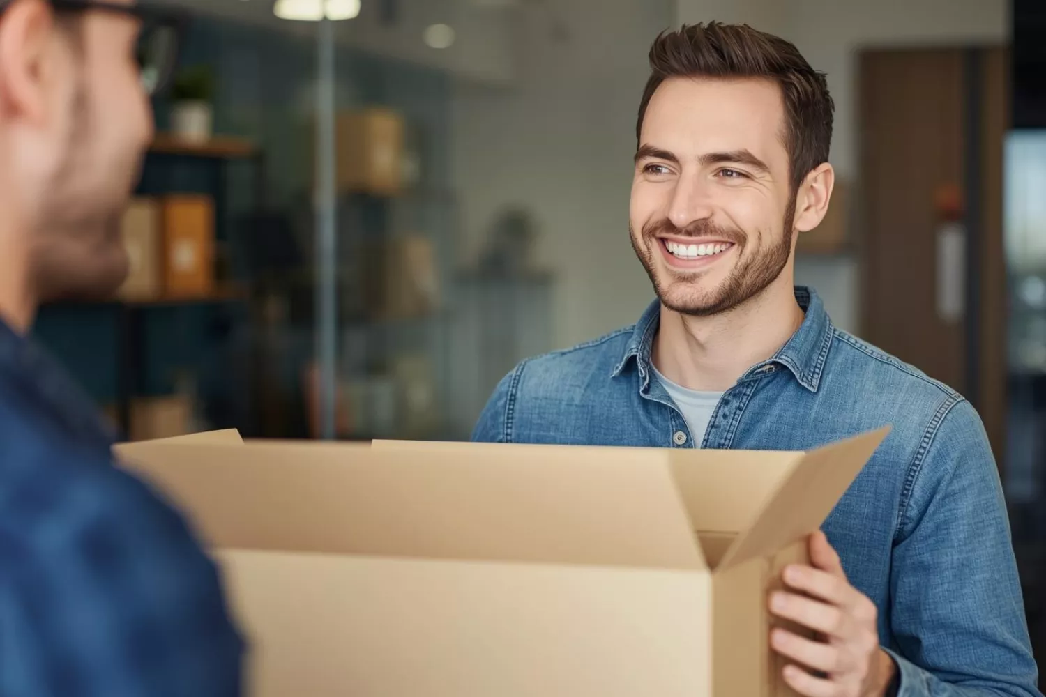 Glücklicher Kunde erhält sein Bestellung und hat sie auch schon geöffnet.