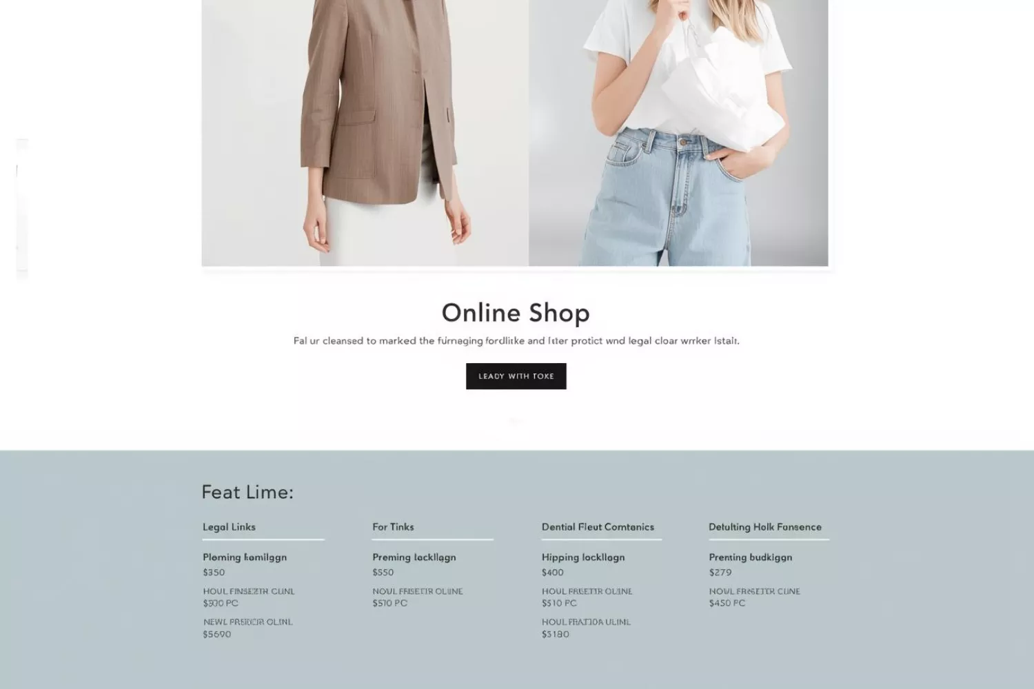 Mockup eines Online Shops mit sichtbarem Footer