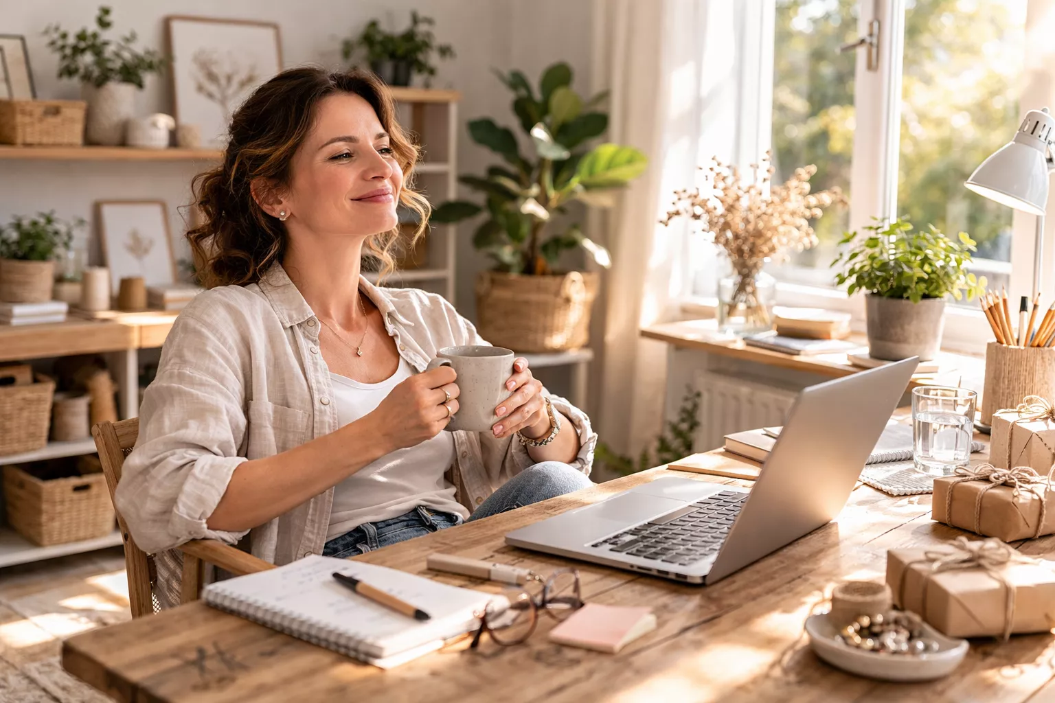 Erleichterung bei einer Unternehmerin mit Handmade-Business