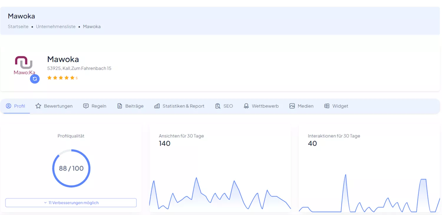 Was ist Local Boost? - Ansicht Dashboard