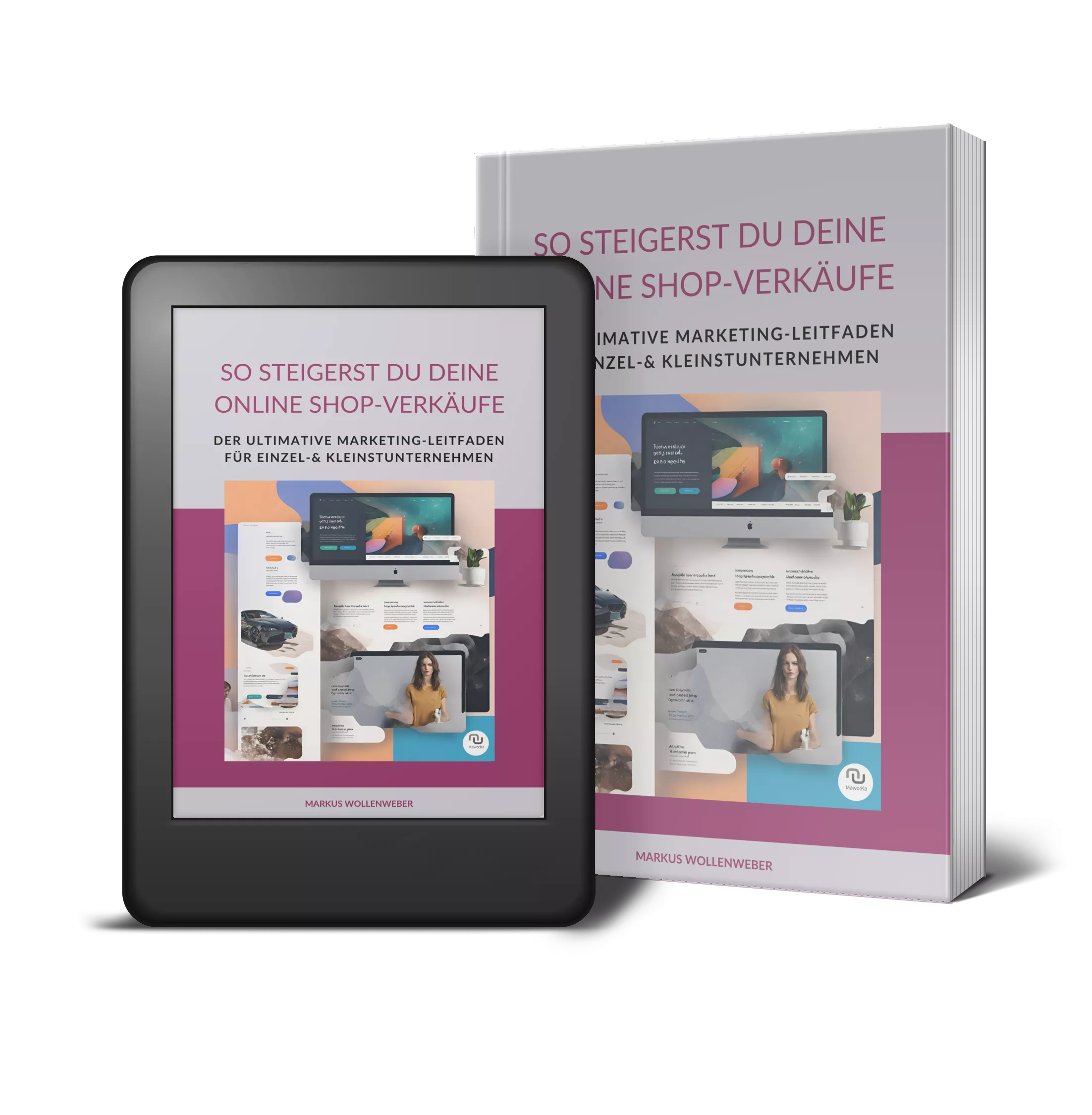 E-Book-Coveransicht auf Tablet und Softcover stehend