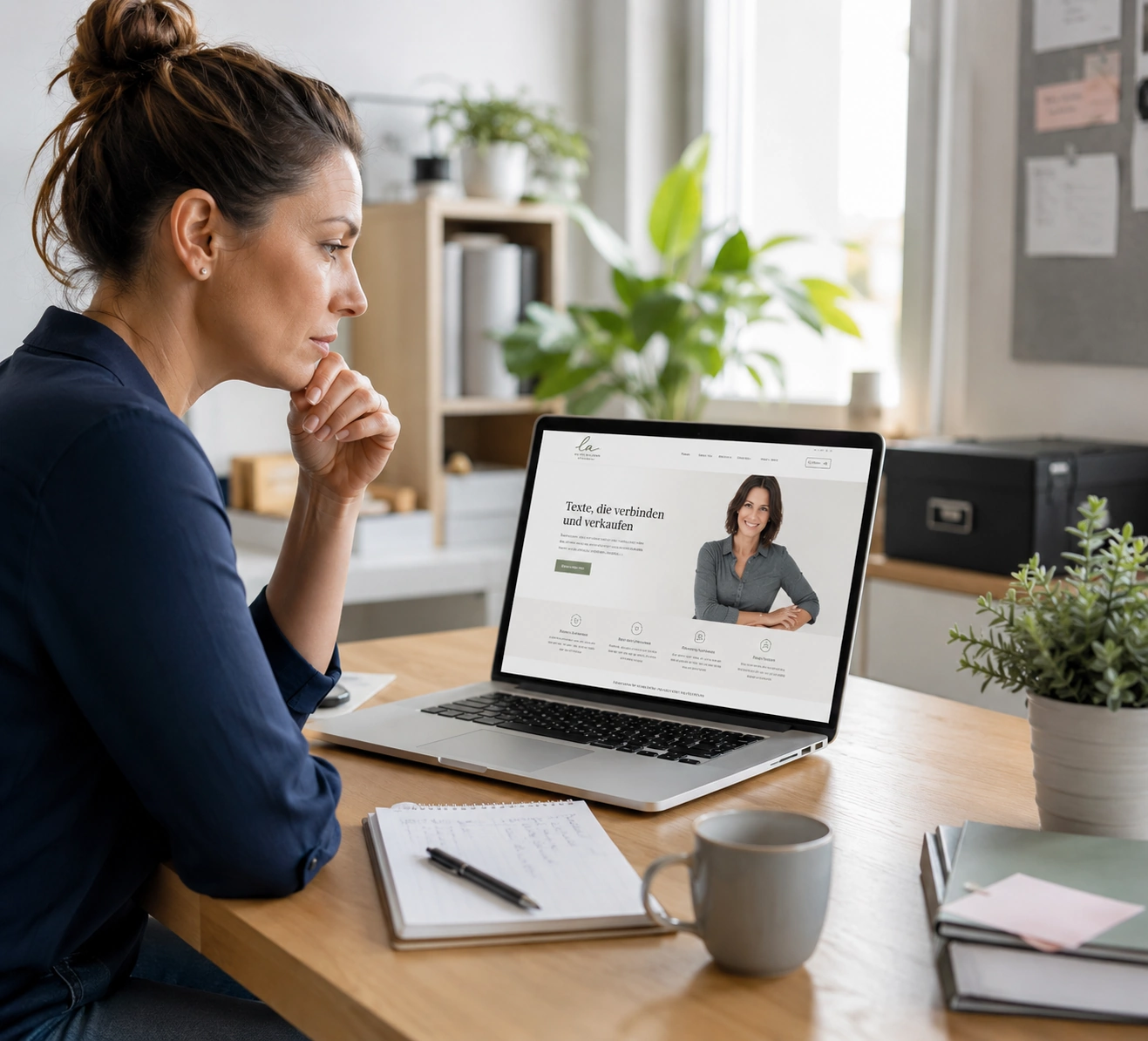 Unternehmerin am Laptop fragt sich, warum über ihre Website keine Anfragen kommen