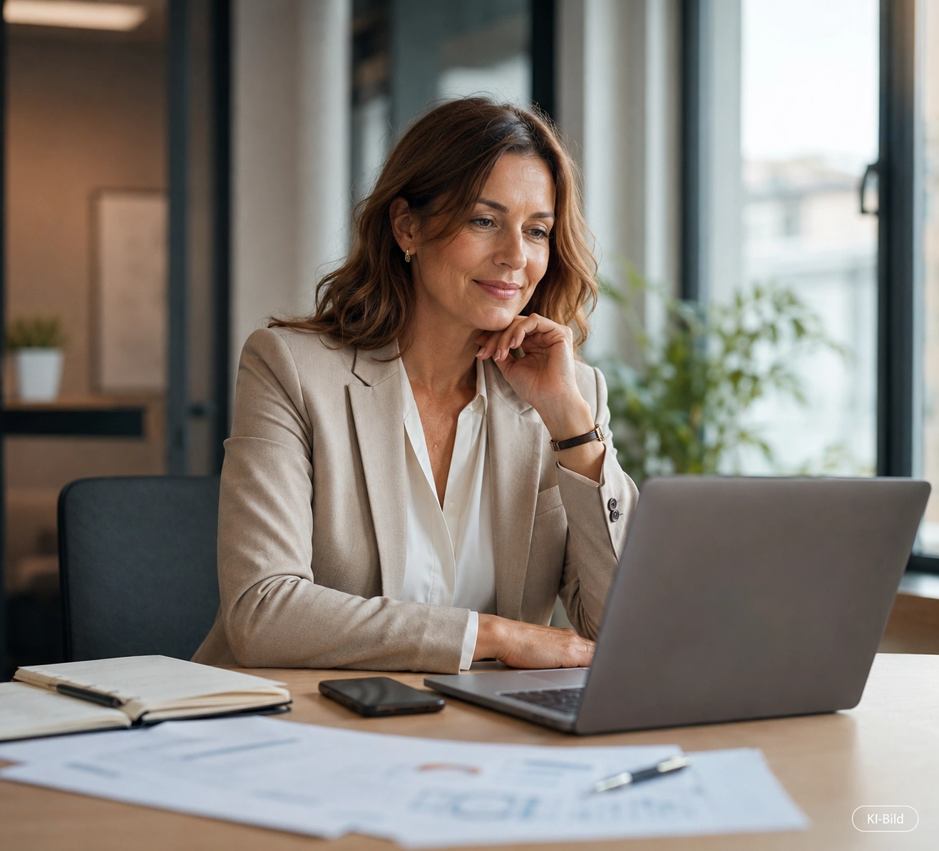 Unternehmerin arbeitet am Laptop an ihrer Website