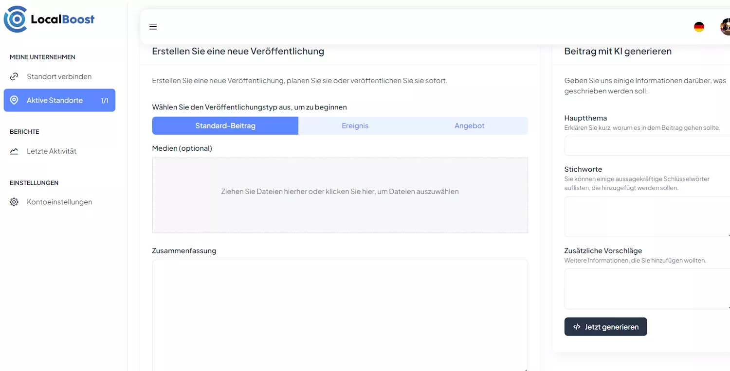 Standardbeitrag erstellen mit KI im LocalBoost