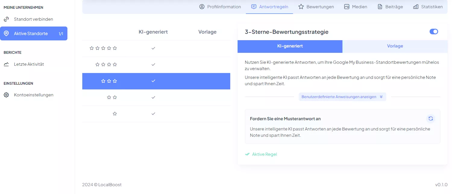 Bewertungen automatisiert mit KI im LocalBoost beantworten lassen