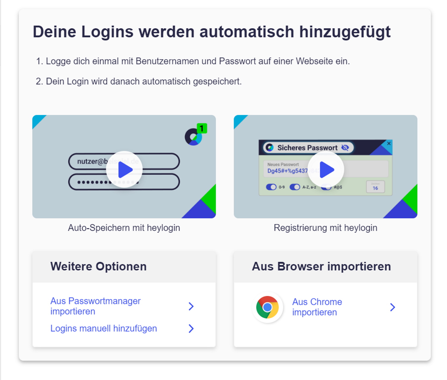 Nach dem Erstellen eines Accounts kannst du deine Passwörter importieren